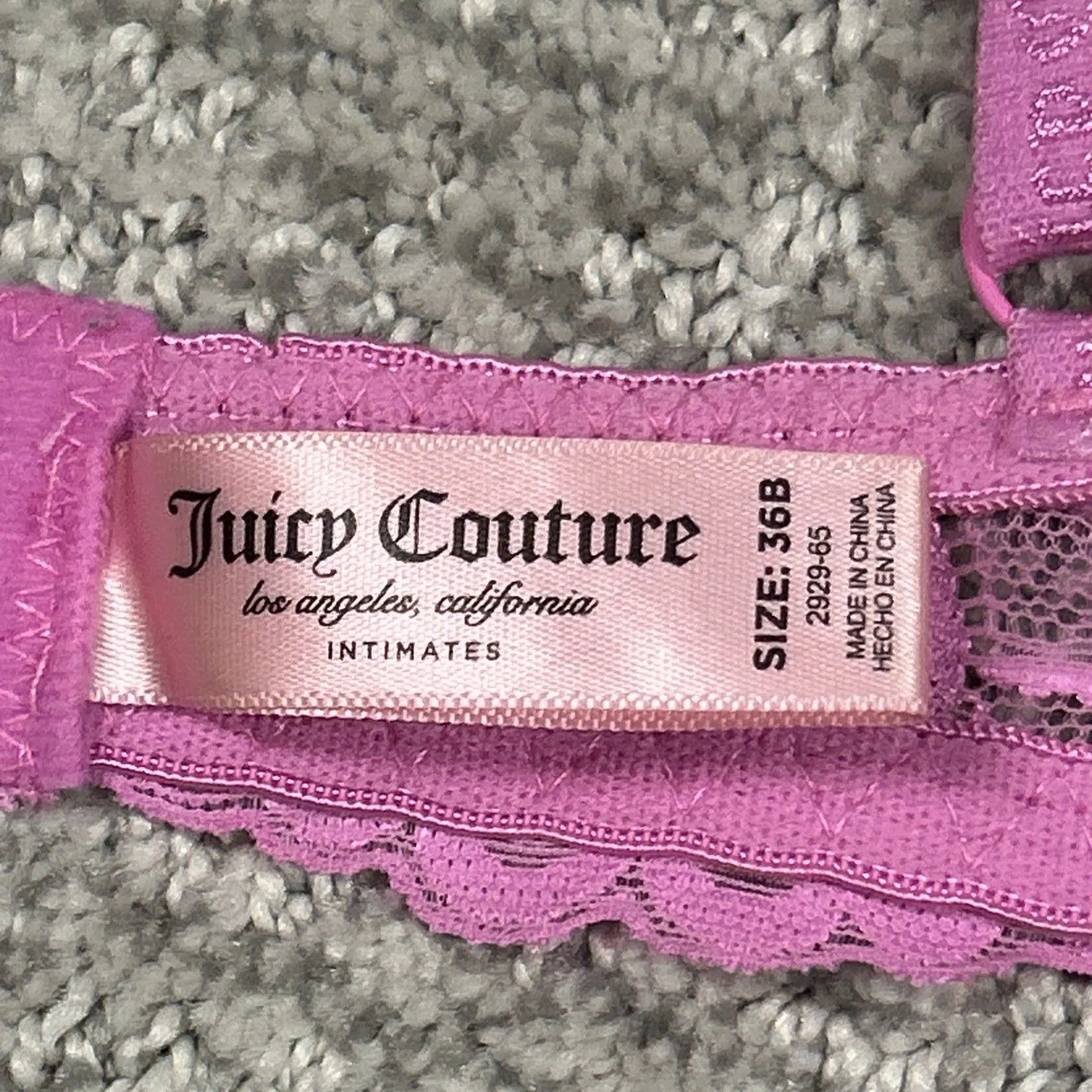 Juicy Couture Push Up Bra Womens 36B Pink Lacy Sexy Padded Adjustable - Image 6