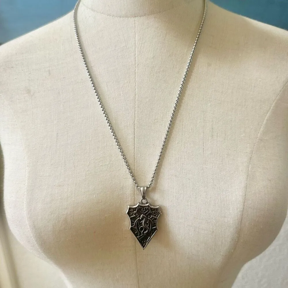 Hzman flying dragon shield pendant necklace Silver - Image 3