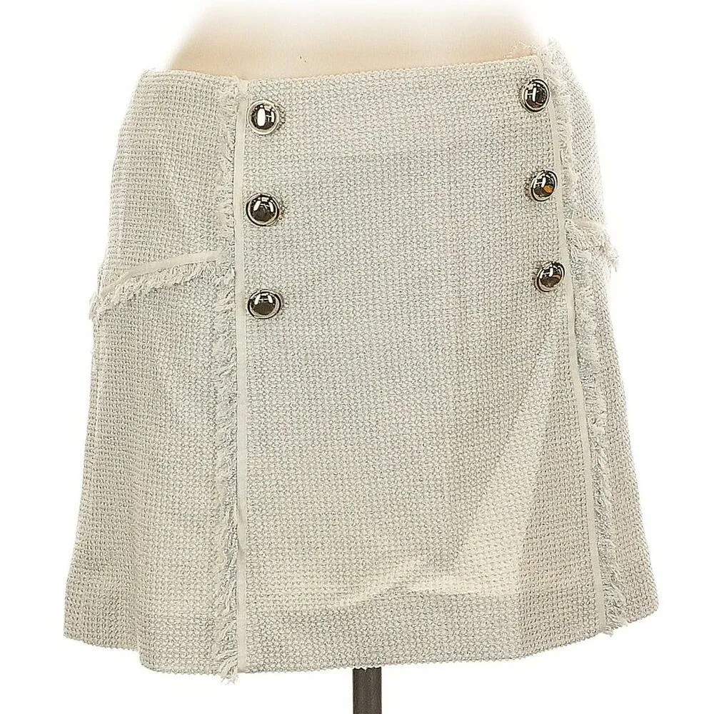 Veronica Beard Starck skirt ivory silver tweed fringe mini skirt size 10 - Image 3