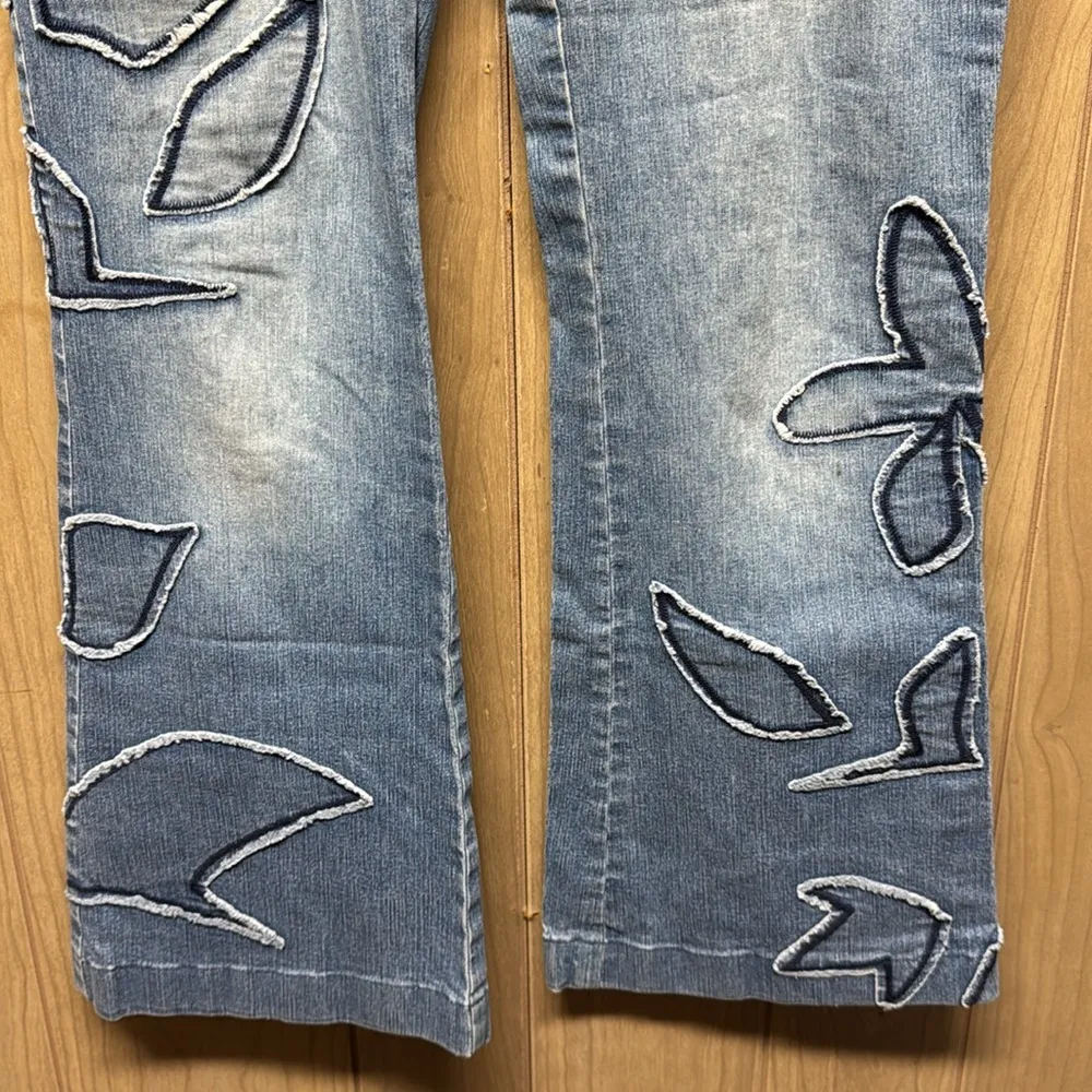 S. Oliver Pants Denim Embroidered Floral Patch Flare Blue Jeans Size undefined - Image 4