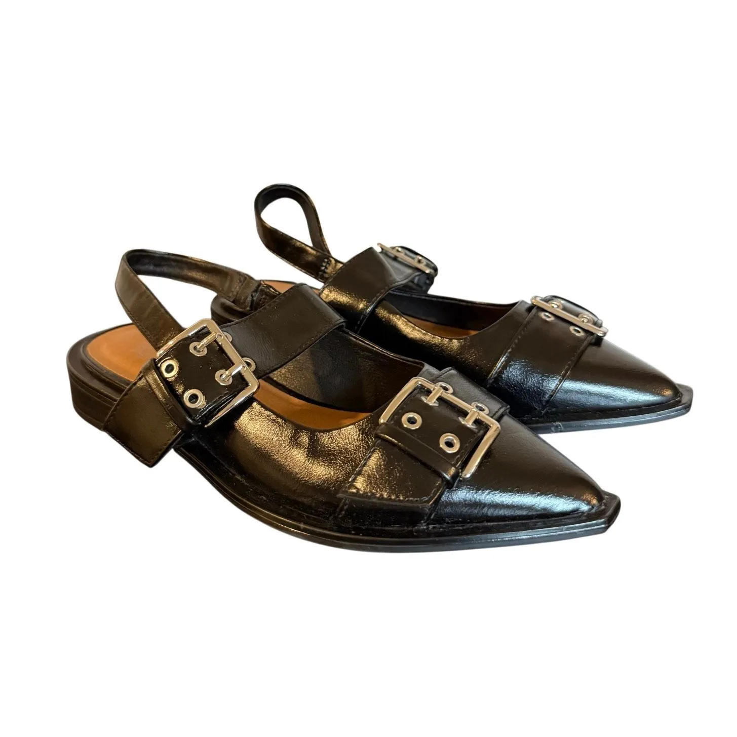 Wild Fable Peyton double buckle black point toe sling back flats size 6 - Image 2