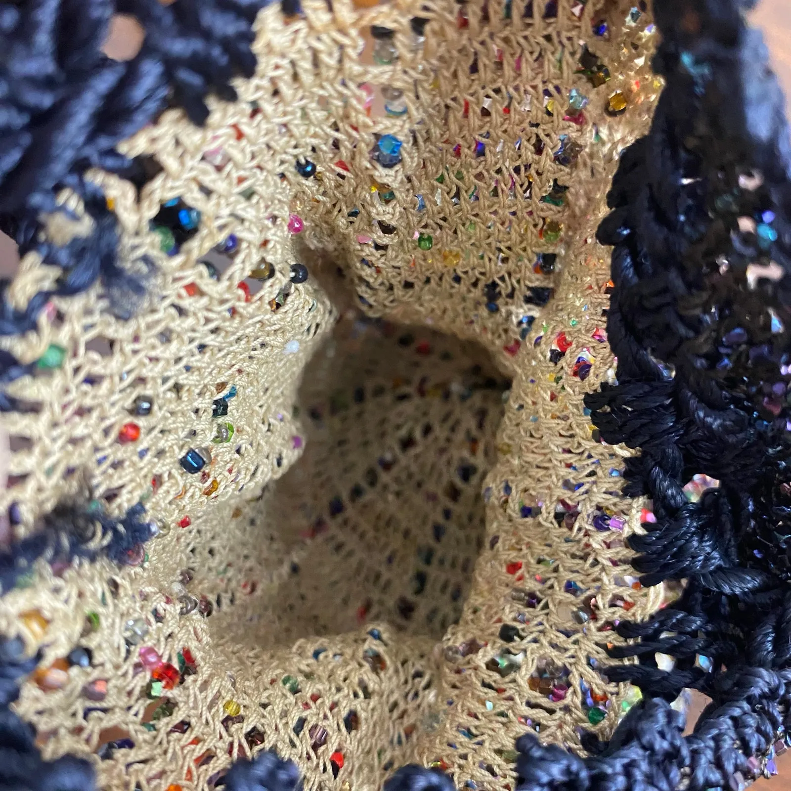 Beautiful Multicolor Confetti Beaded Drawstring Pouch Evening Bag - Image 8