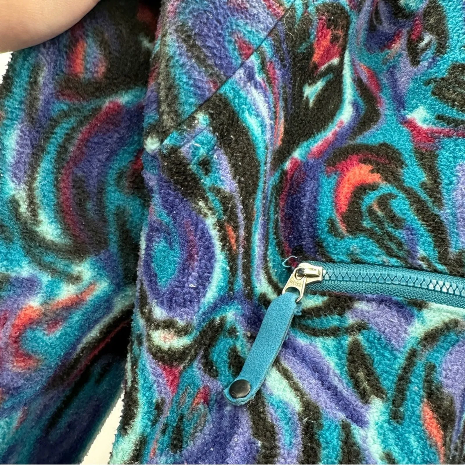 Vintage 90s Nike Fit Colorful‎ Swirl Printed 1/2 Zip Long Sleeve Fleece Jacket S - Image 4
