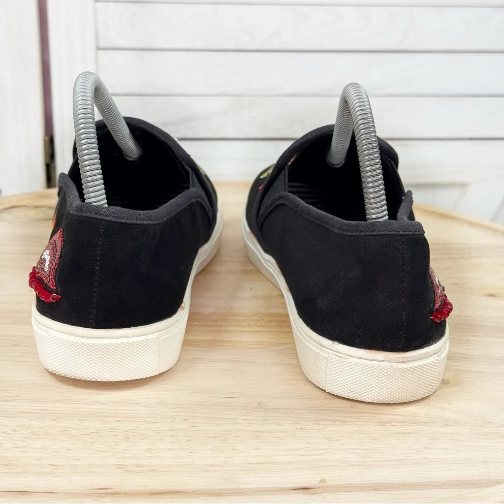 Betsey Johnson Coopers‎ Faux Suede Beaded Appliqué Slip On Sneakers Black 9 - Image 7