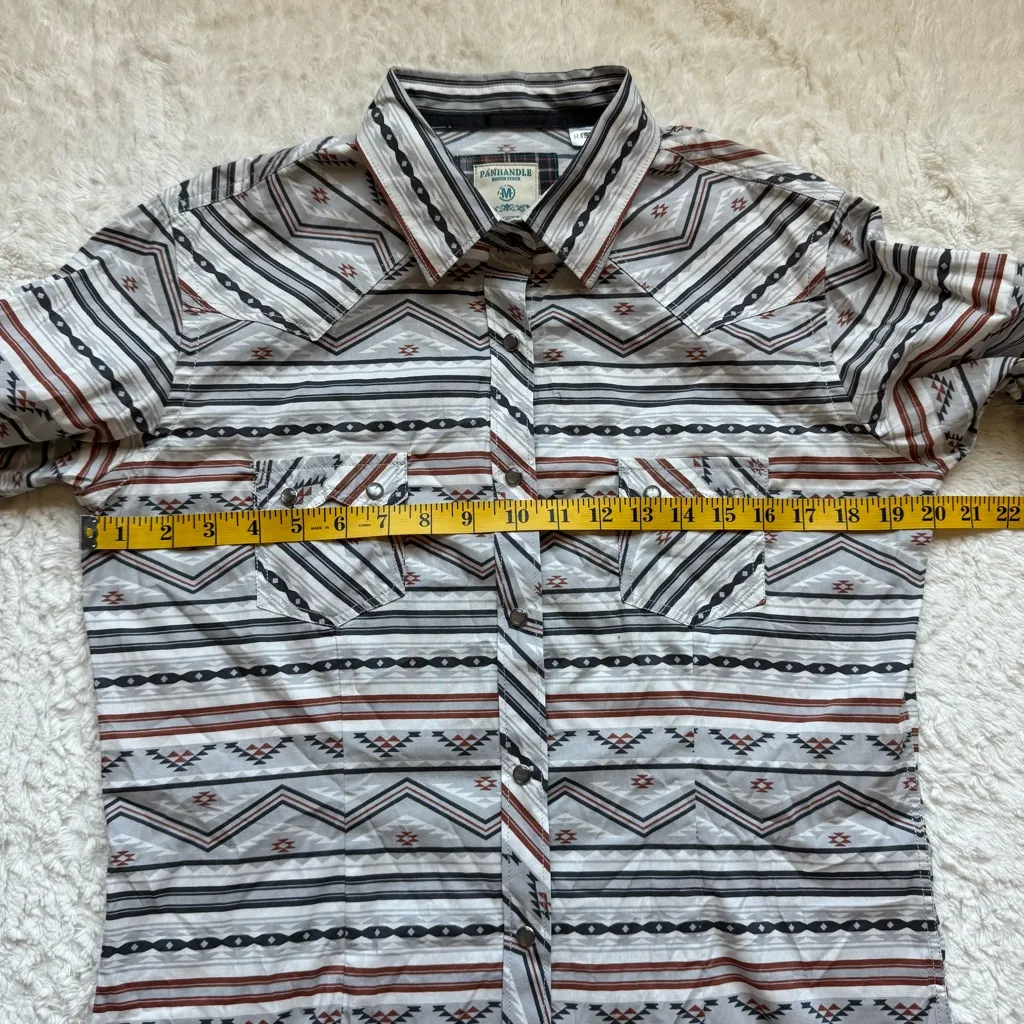 Panhandle Rough Stock Pearl Snap Western Shirt Women's M Aztec Print Cowgirl NWT White Size M - Image 11