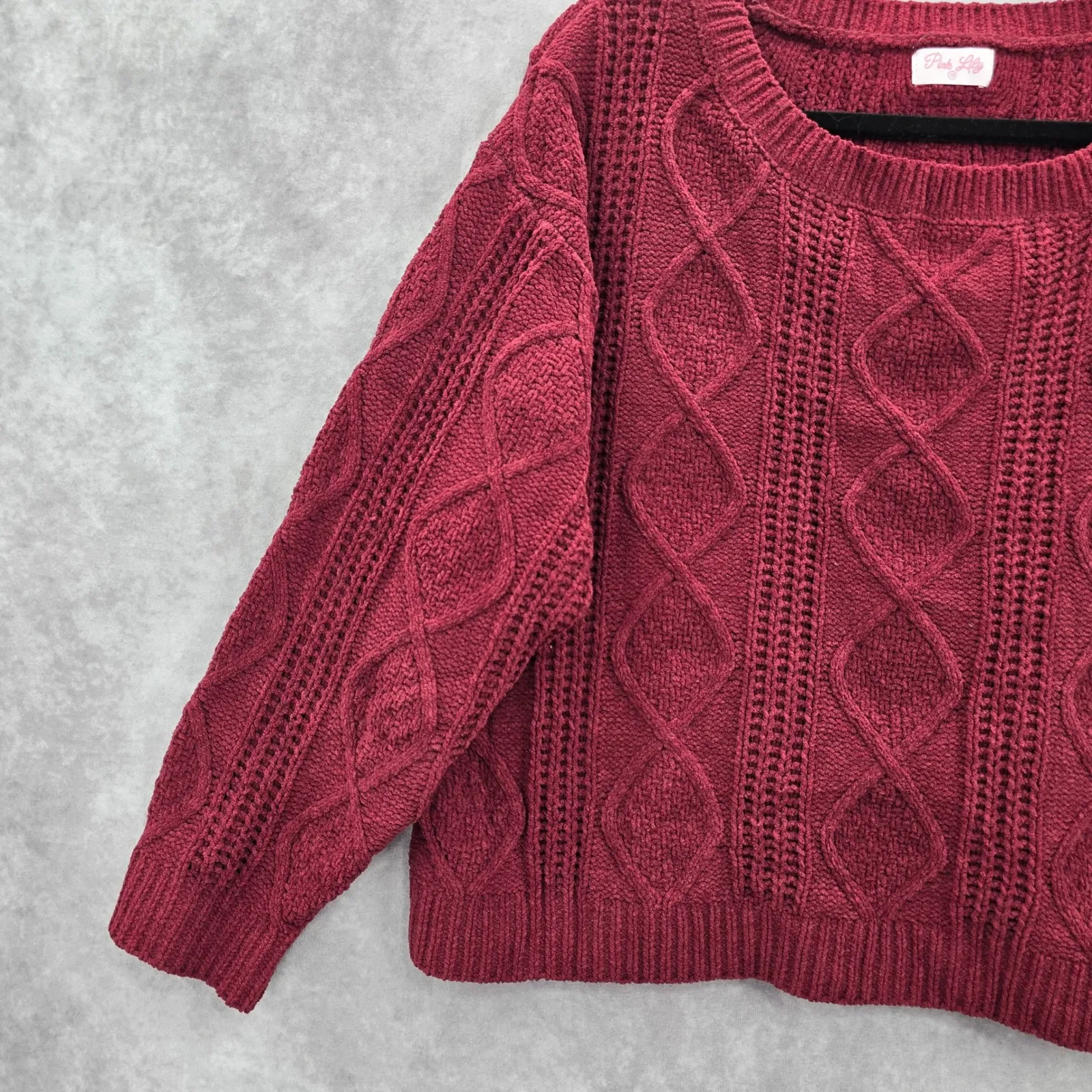 Pink Lily Red Knit Pullover Oversized Boxy Academia Y2K Coquette VTG Sweater XS - Image 5