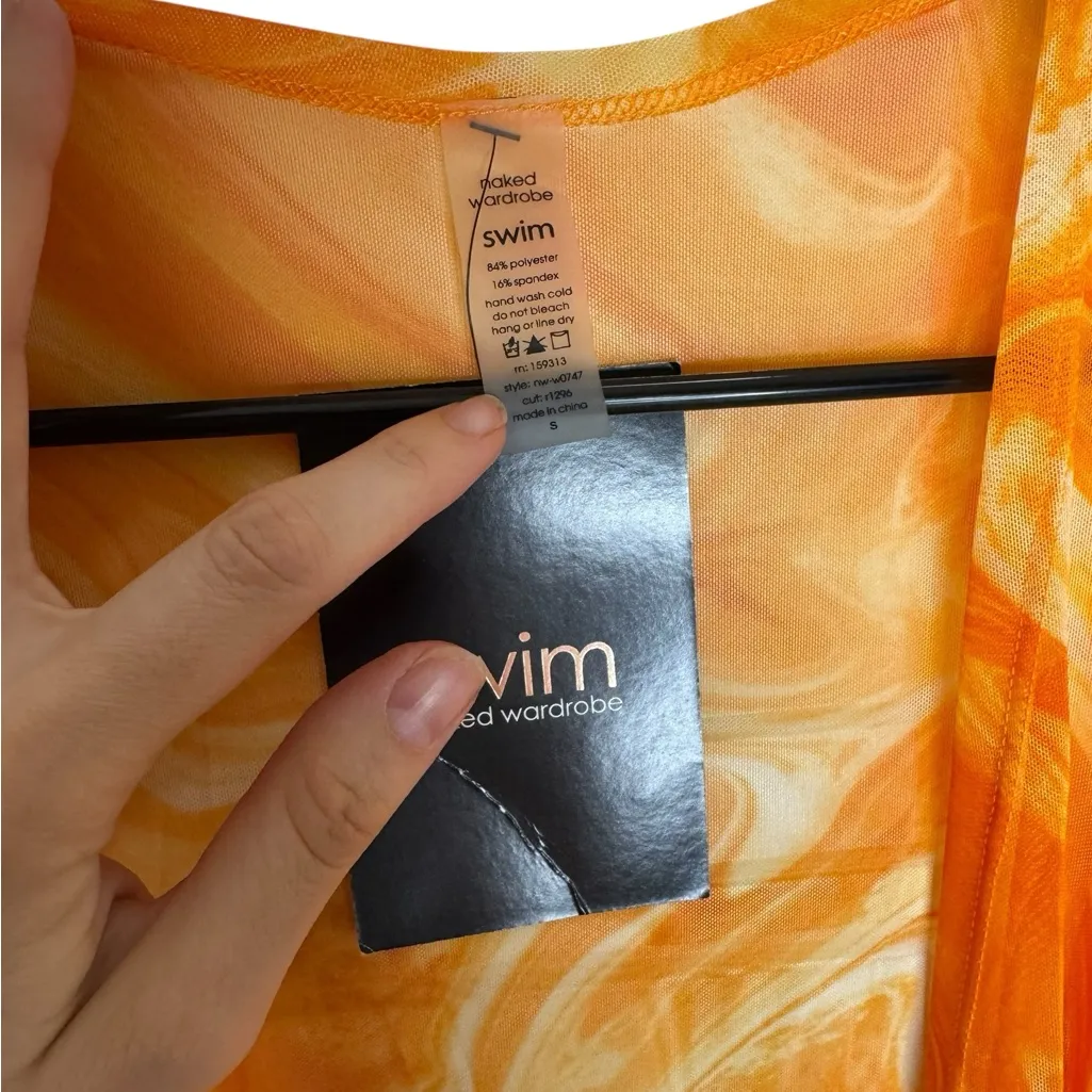 NWT Naked Wardrobe Orange Swim Cover-Up Small No belt - Image 3