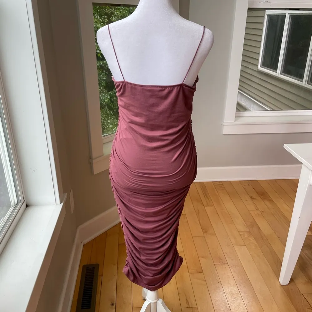 Windsor Rose Pink Drapey Rusched Bodycon Midi Dress Size Large NWT - Image 3