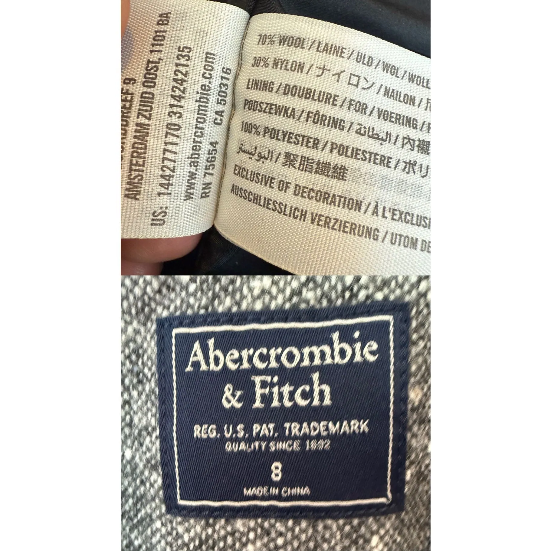 Abercrombie & Fitch Textured Grey Wool-Blend Tweed Blazer Size 8 - Image 6