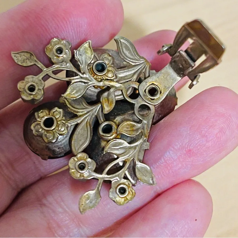 Rare Vintage Celebrity Czech rhinestone Earrings Amber color signed - Image 4