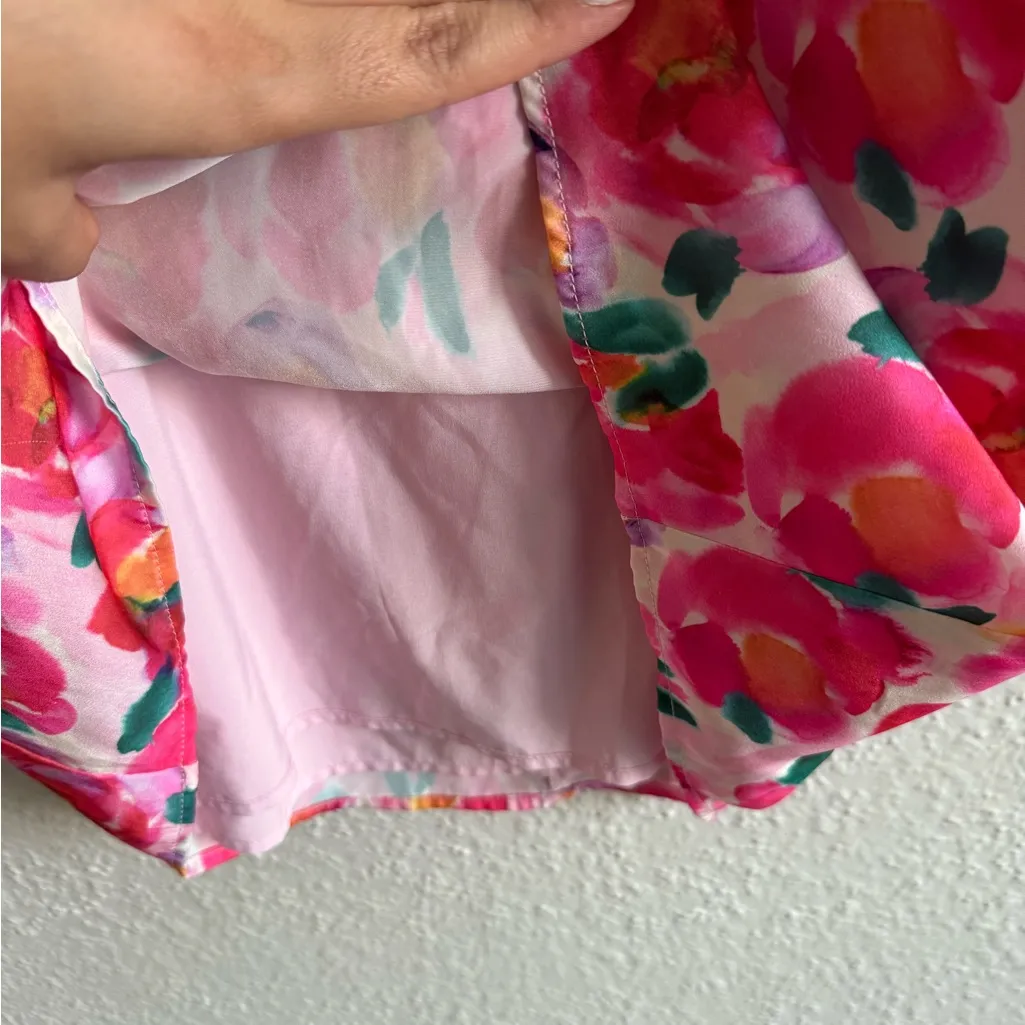 Adelyn Rae Red and Pink Sheath Midi Dress with Puff Cap Sleeves Size XS - Image 8