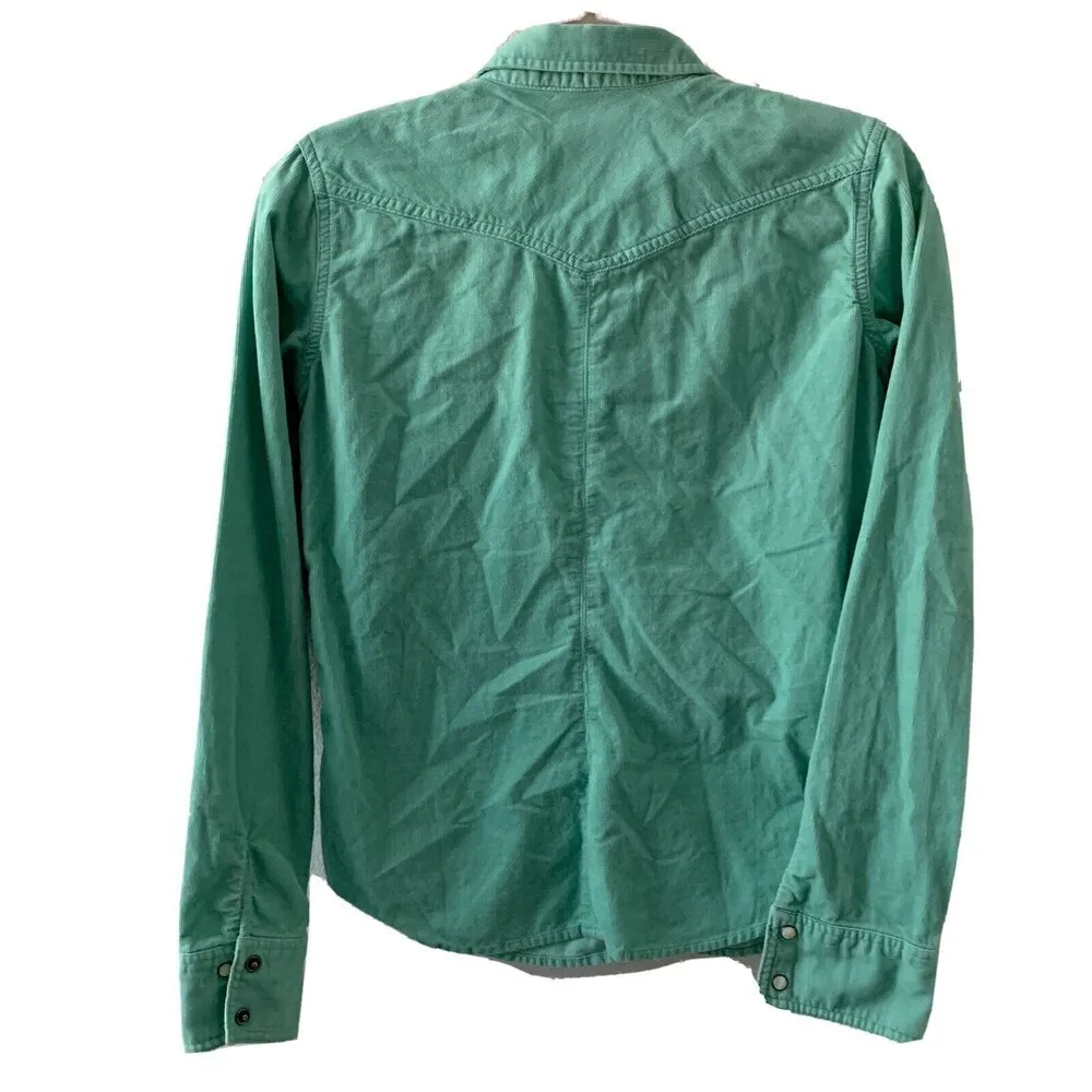 American Eagle Outfitters Womens Size XS Blue Corduroy Snap Button L/S Blouse - Image 3