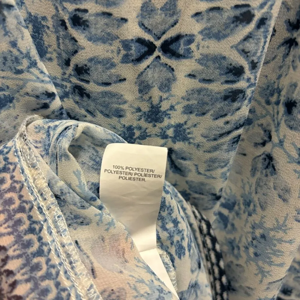 Women's Long Sleeve Sheer Boho Floral Print Blouse Size Medium Blue - Image 10