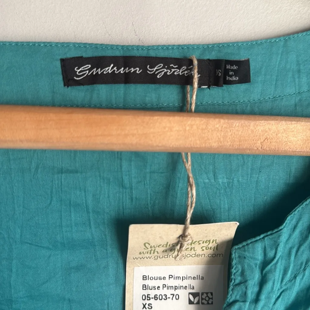 New Gudrun sjödén Pimpinella organic cotton blouse XS Blue - Image 8