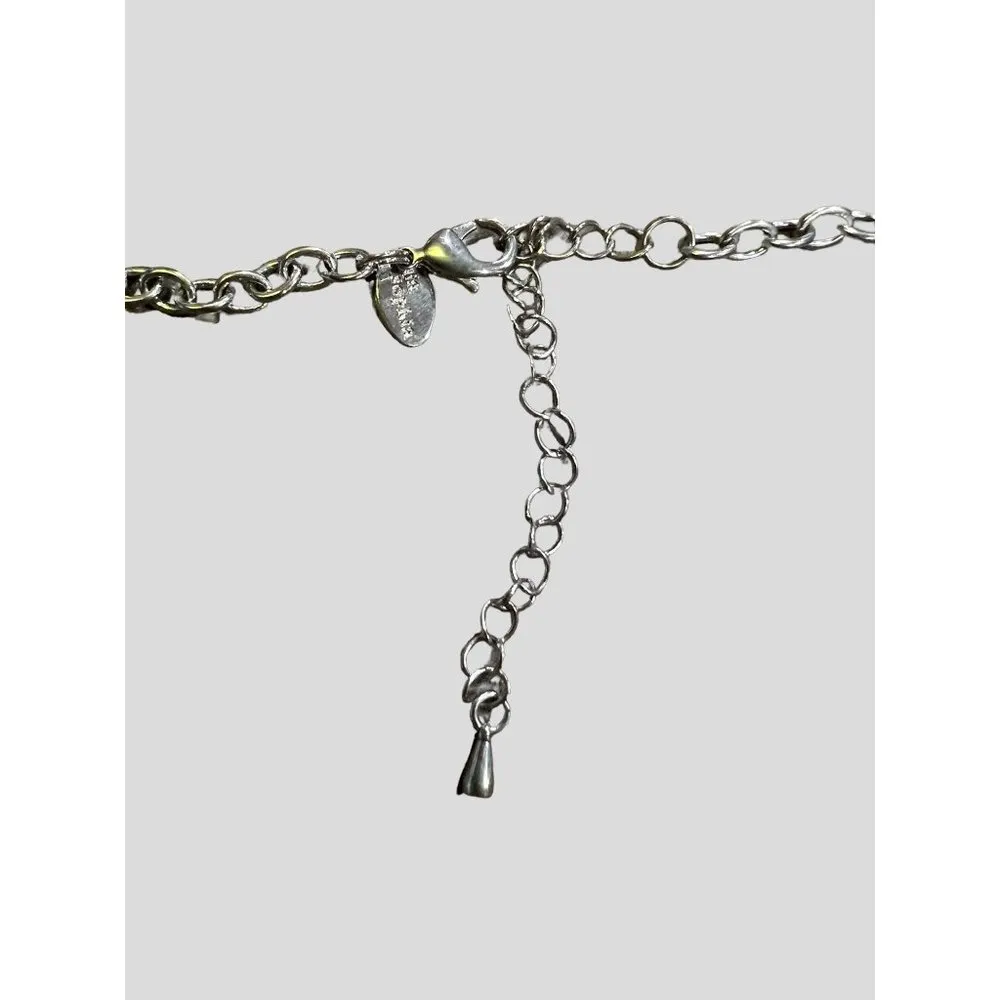 Lia Sophia Silver Tone necklace black white enamel adjustable 21" bib statement - Image 4