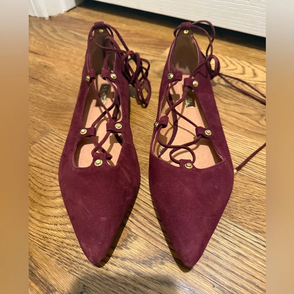 HALOGEN maroon suede lace-up pointy toe ballet flats size 8 - Image 2