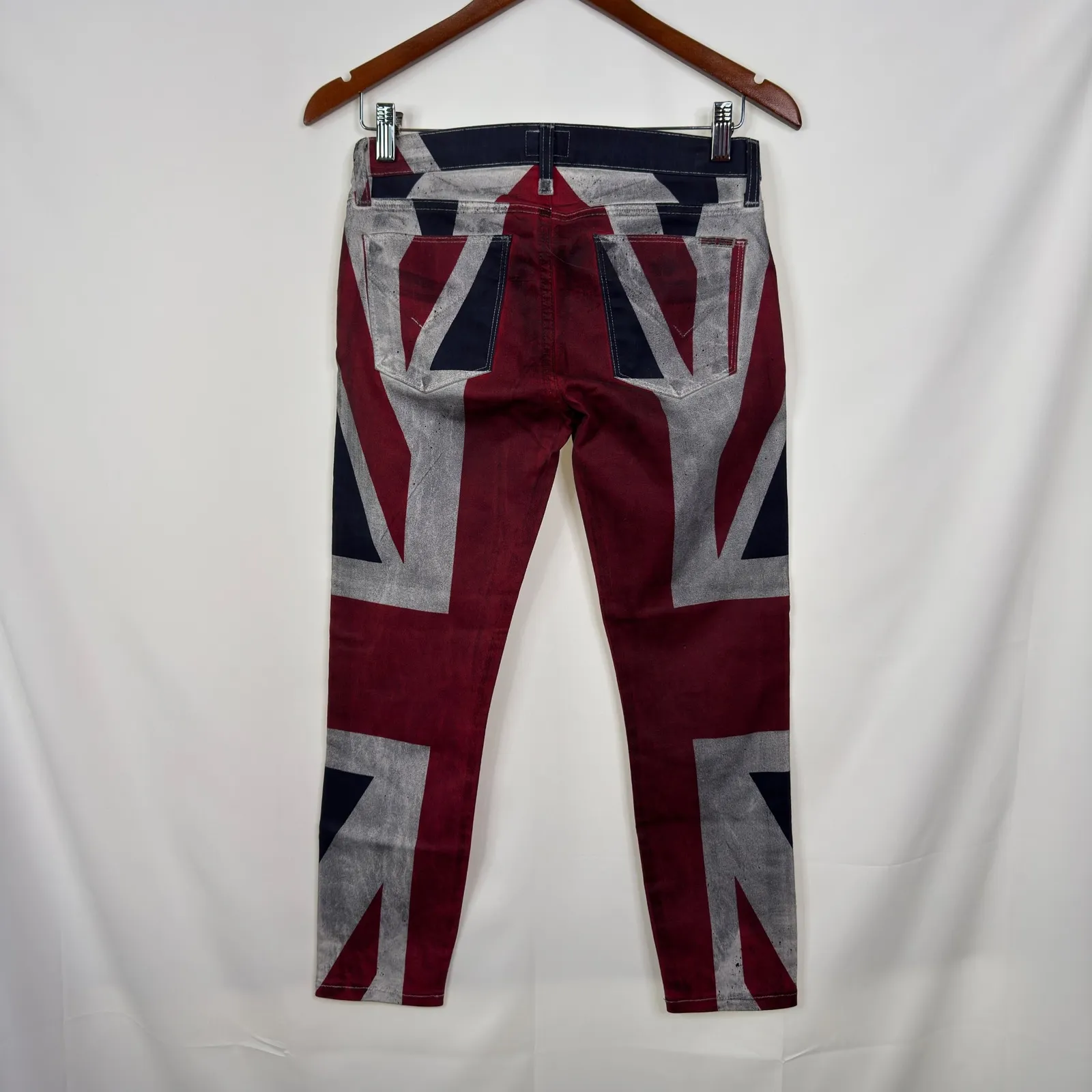 Hudson Krista Crop Super Skinny Jeans Union Jack Anarchy Red Dark Size 26 - Image 5