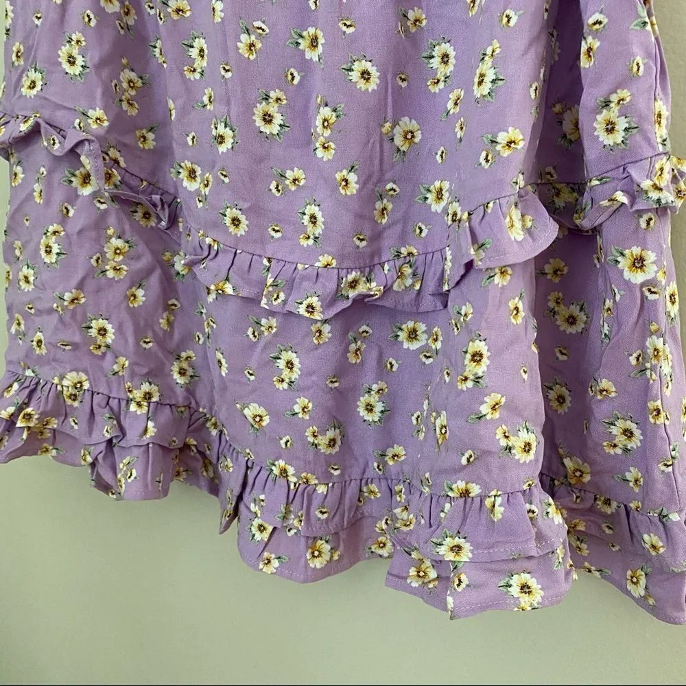 Abound Skirt Mini Purple Floral Ruffle Stretch Smocked Waist Josie - Image 4