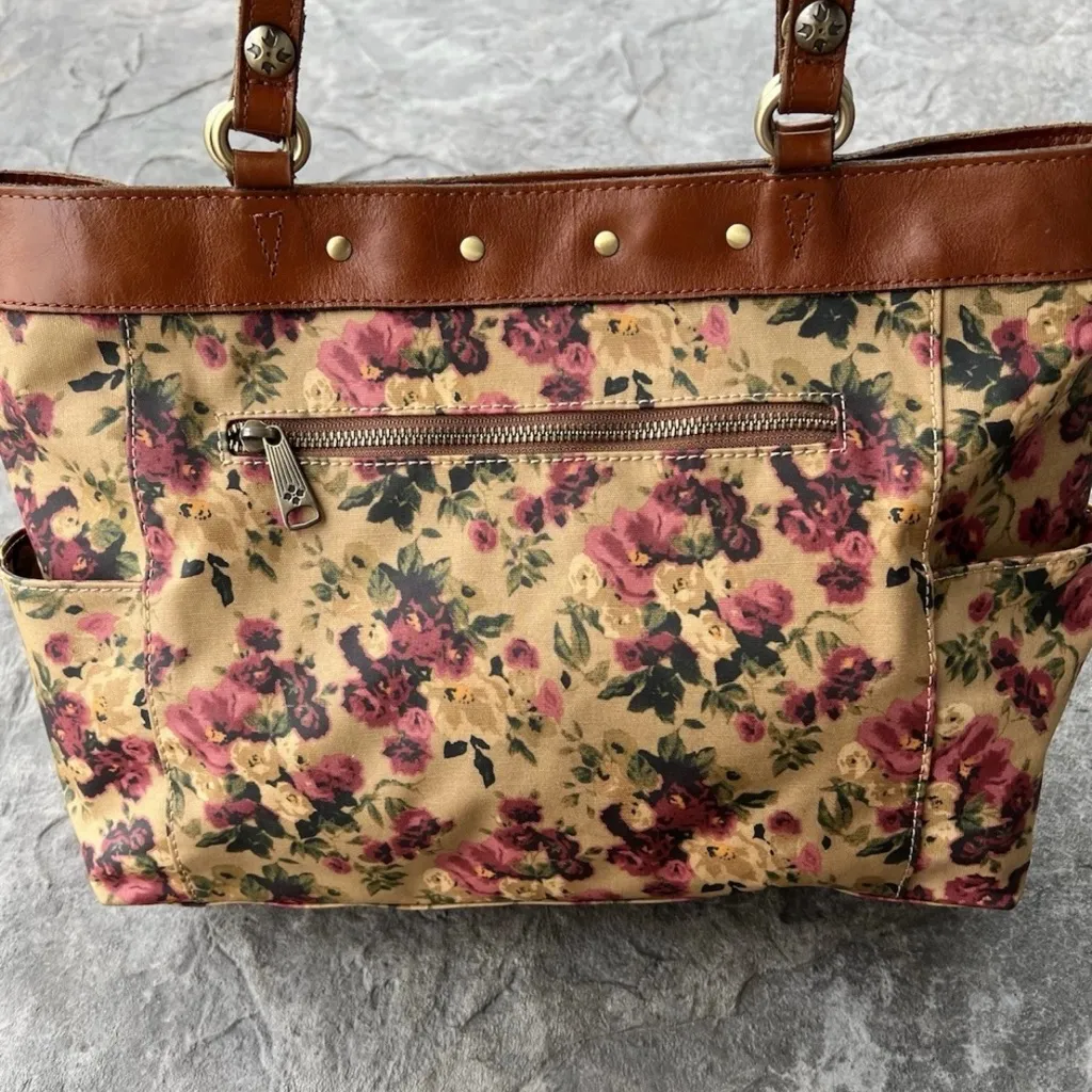 Patricia Nash Antique Rose Coated Linen Canvas Ria Tote Leather Trim Floral Tote - Image 10