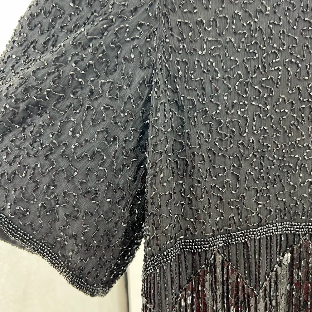 Scala beaded fringe silk dress formal cocktail party mother of the bride 2x Plus - Image 5