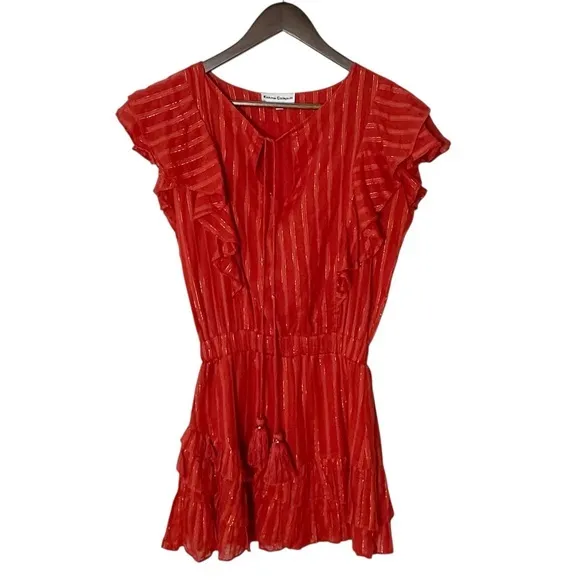 Karina Grimaldi Raffa Mini Dress Small Orange Metallic Stripe Boho Ruffle - Image 2