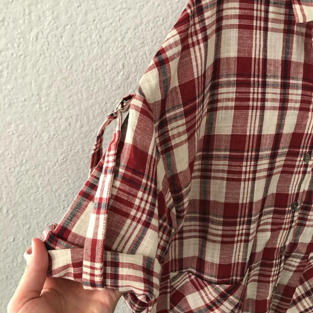 Mittoshop  Red Cream Plaid Button Down Top NWT - Image 3