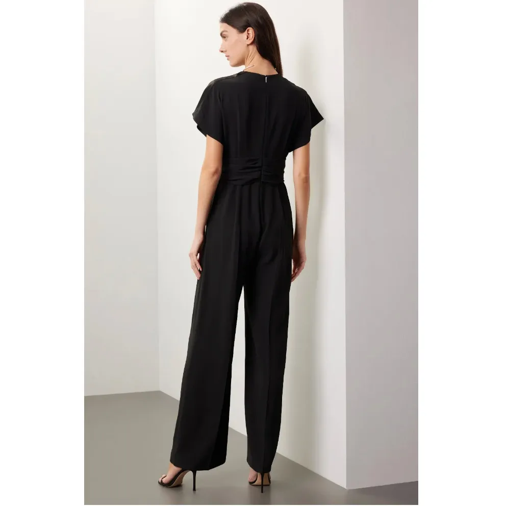 Boss Hugo Boss Jumpsuit Womens 4 Black Debasa‎ V Neck Crepe - Image 4