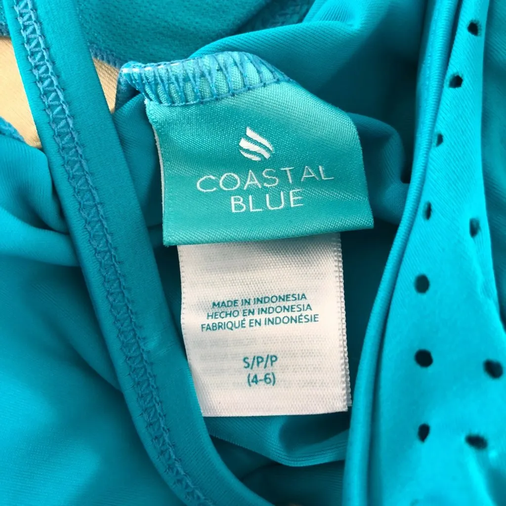 Coastal Blue Womens Swimwear Tankini Top Laser Cut Racerback Cups Blue Size S - Image 3