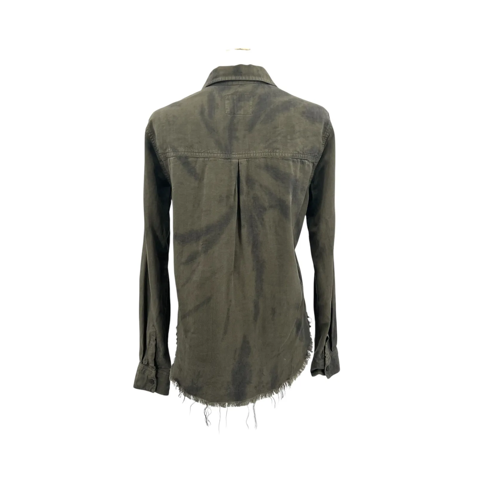 Rails Ingrid Raw Button Down Shirt Top Tie Dye‎ Olive Green Black Size XS - Image 10