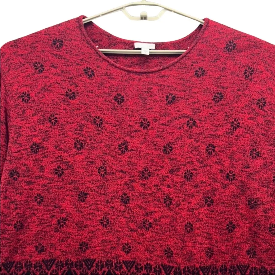J Jill Womens Sweater Size XL Floral Diamond Pattern Soft Warm Cozy Cool Weather Red - Image 3