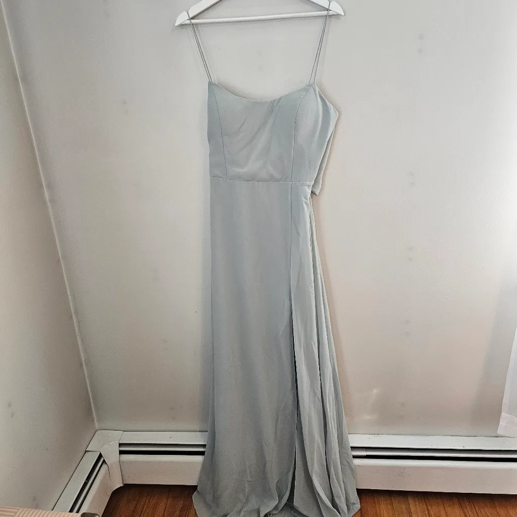 Jenny Yoo Kiara Dress Light Green Gray Women's Maxi Morning Mist Bridesmaid Tie - Image 2