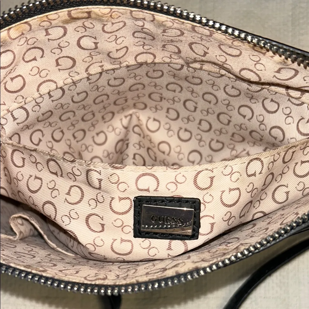 Guess Black Textured Shoulder Bag with Chain Strap - Image 9