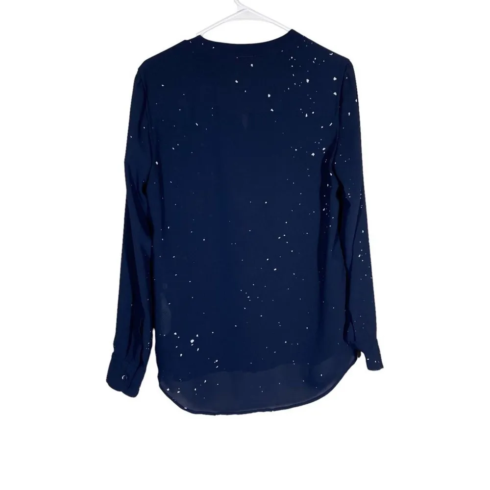 Closed Navy Blue Splatter Dot Print Blouse - Image 2