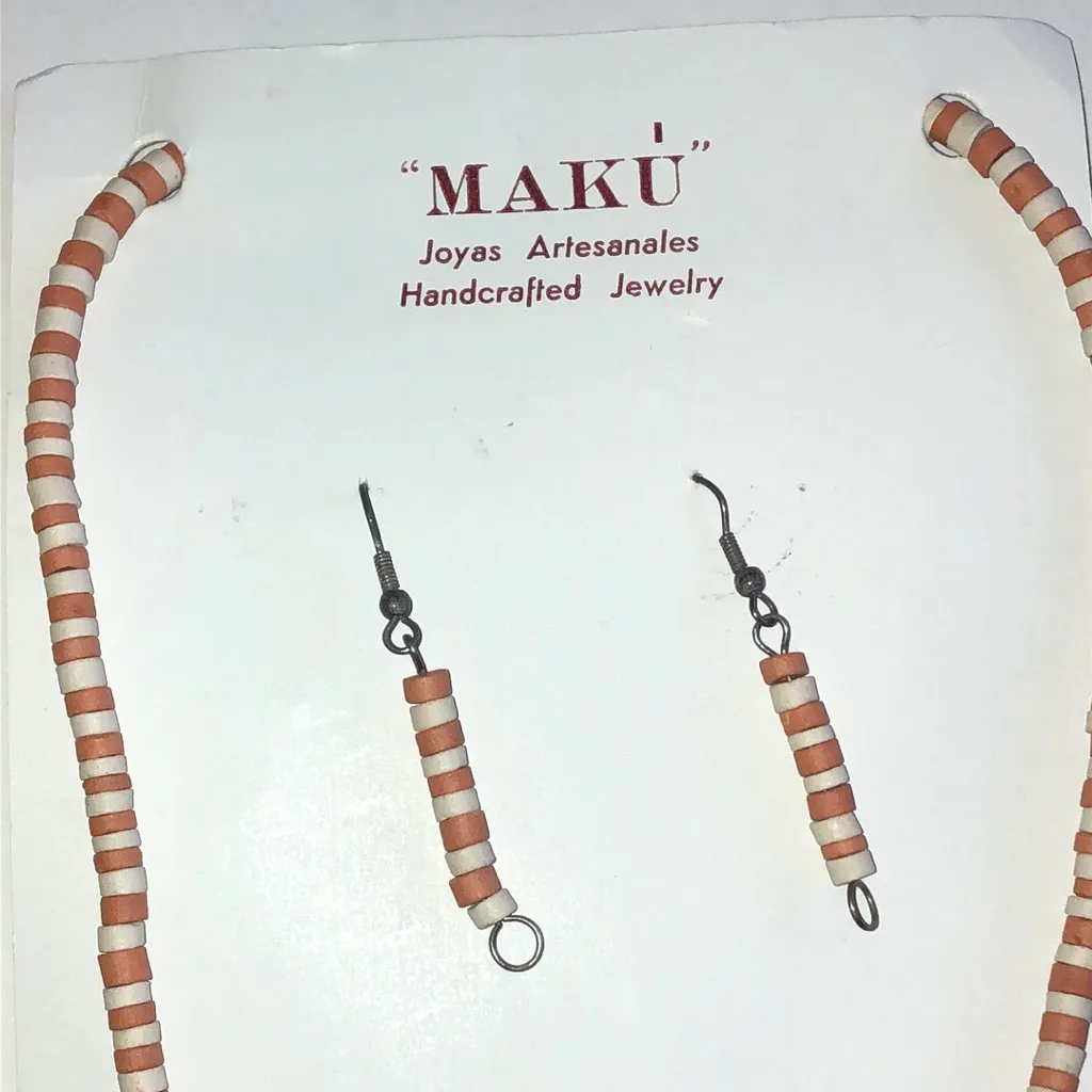 MAKU Orange and White Pottery Beaded Boho Necklace Set - Image 4