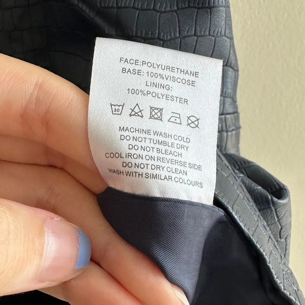 Oliver Bonas Croc Faux Leather Steel Blue Skirt, Size 10 - Image 9