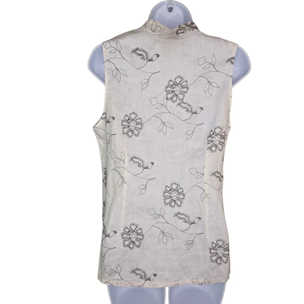 Carol Little Floral Embroidered Linen Sleeveless Blouse Top Size Large  - Image 2