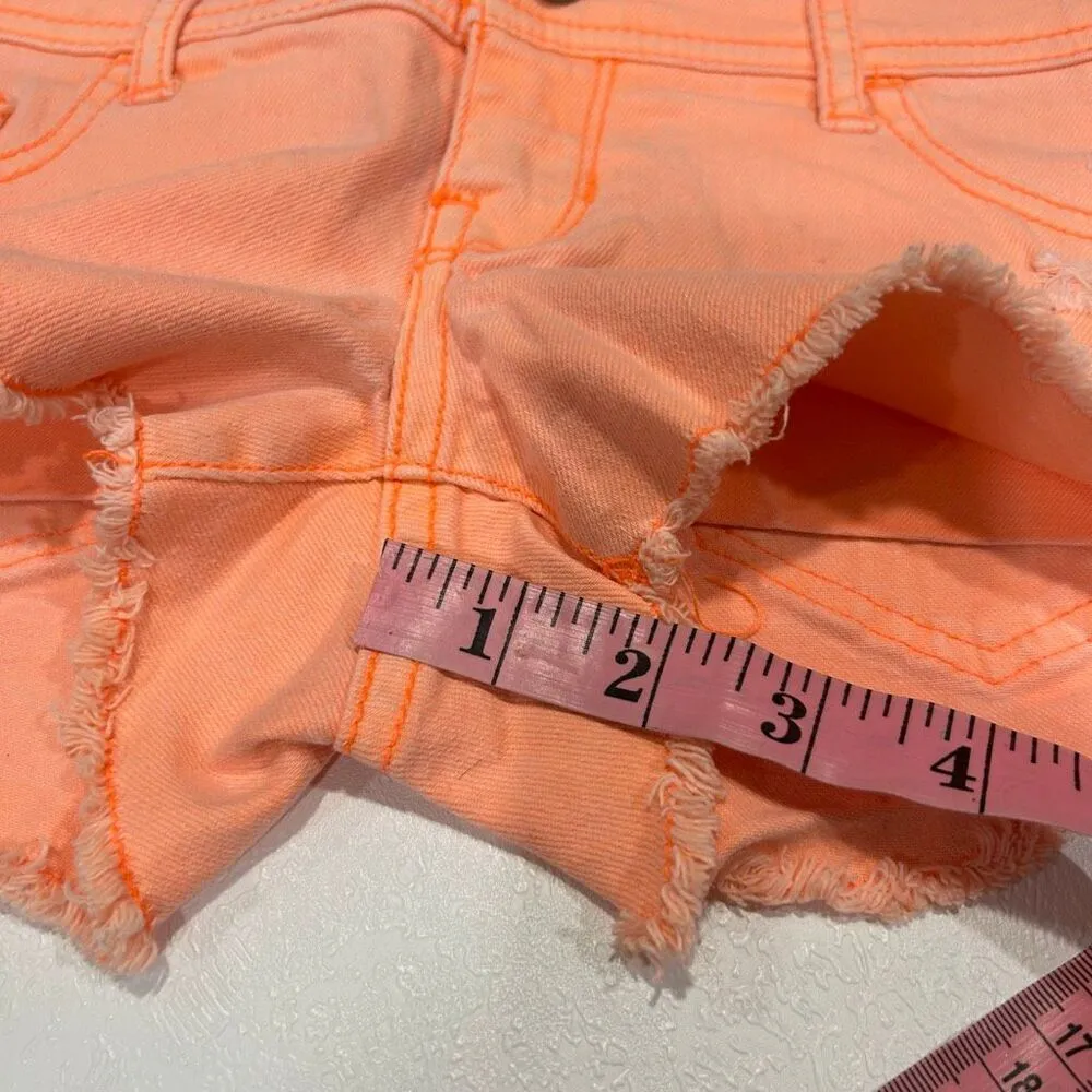 Hollister Neon Peach Distressed Cutoff Denim Shorts Size 0 W24 - Image 7