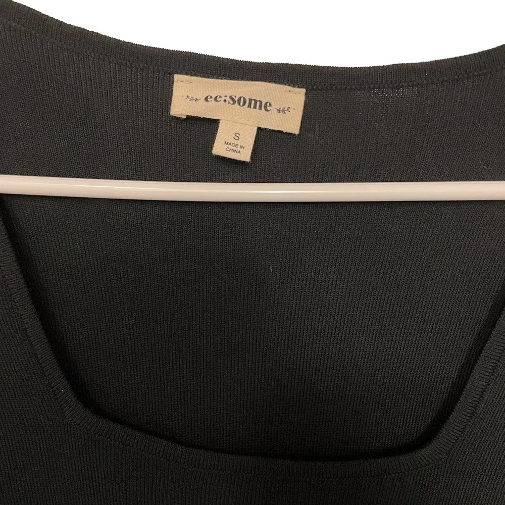 eesome square neck sweater knit top small black metallic sheer sleeves edgy chic - Image 4