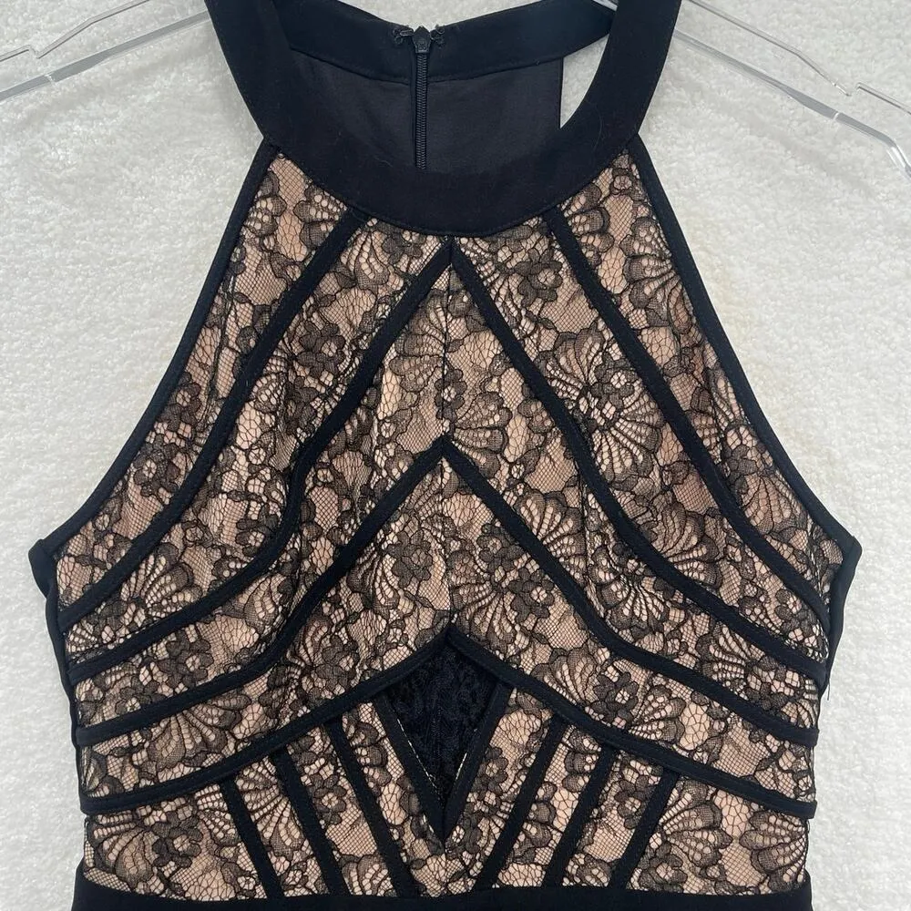 Adelyn Rae Lace-Detail High Neck Jumpsuit Black Beige Size Small New With Tags - Image 5