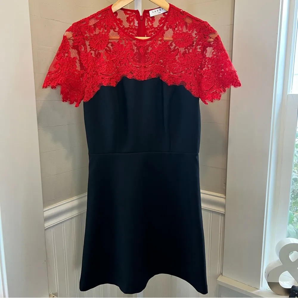 Sandro Paris Gigi Black Red Lace A-line Mini Dress Designer Emily in Paris - Image 3