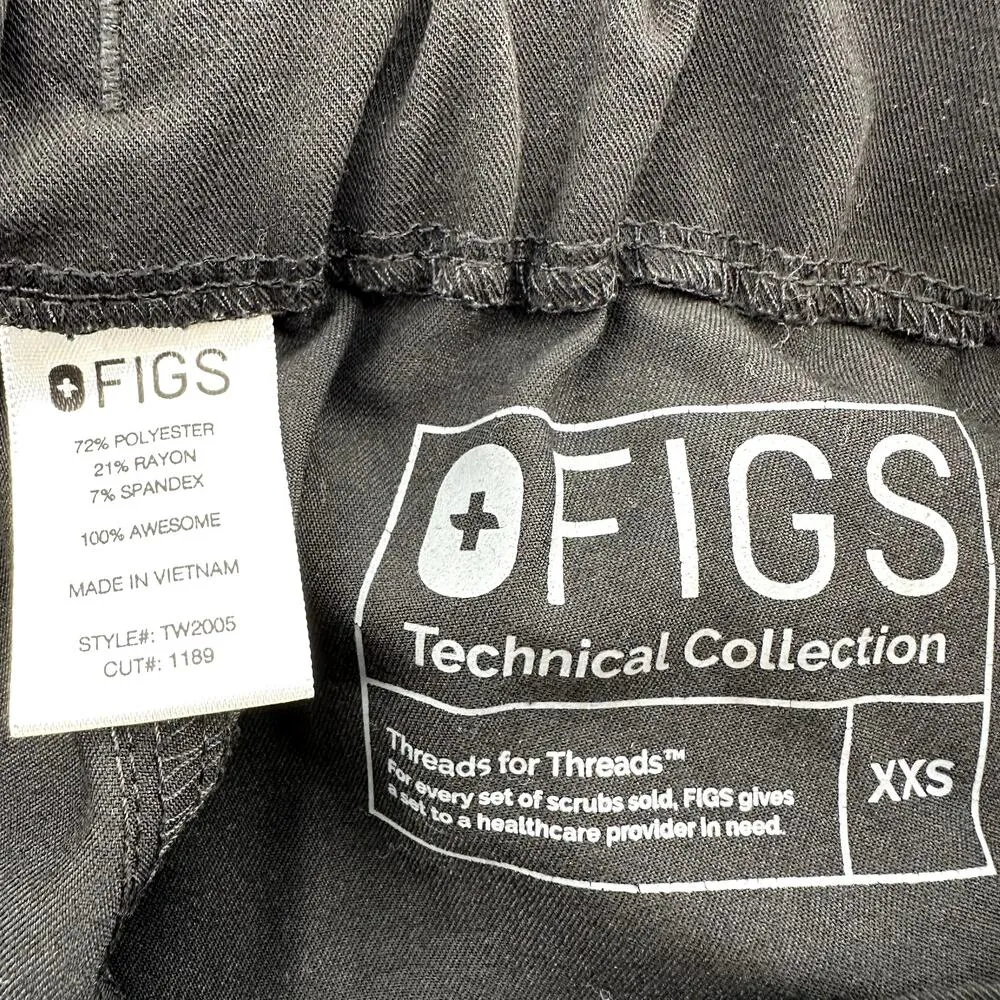 Figs Satura Seamed Front Scrub Pants High Waist Cuffed Straight Black XXS - Image 2