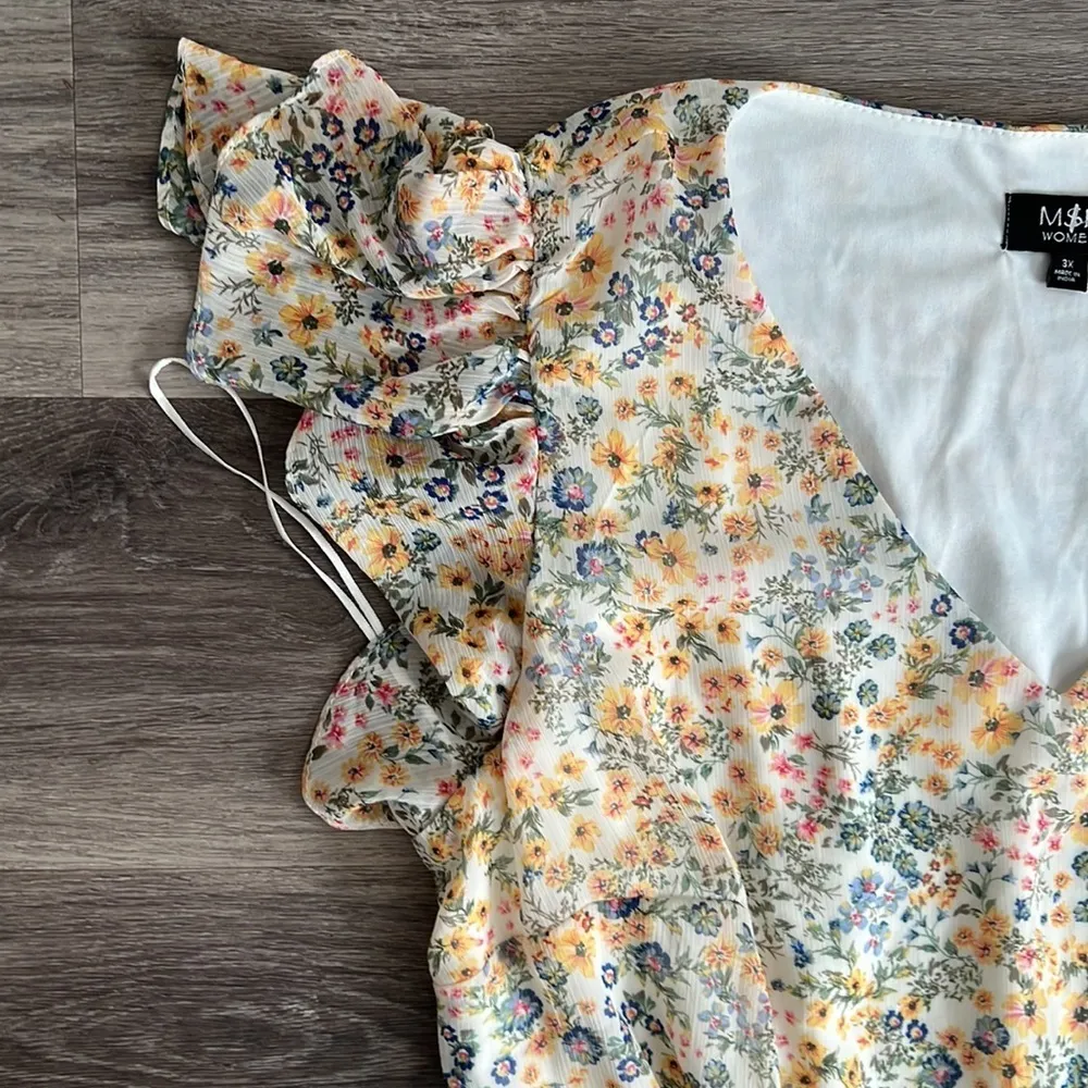 MSK Flutter Sleeve Short Floral Midi Fit Flare Dress 3X Yellow - Image 5