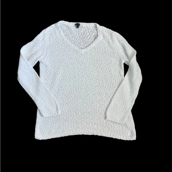 Talbots White Bubble Knit 100% Cotton Popcorn Textured V-neck Sweater - Image 2