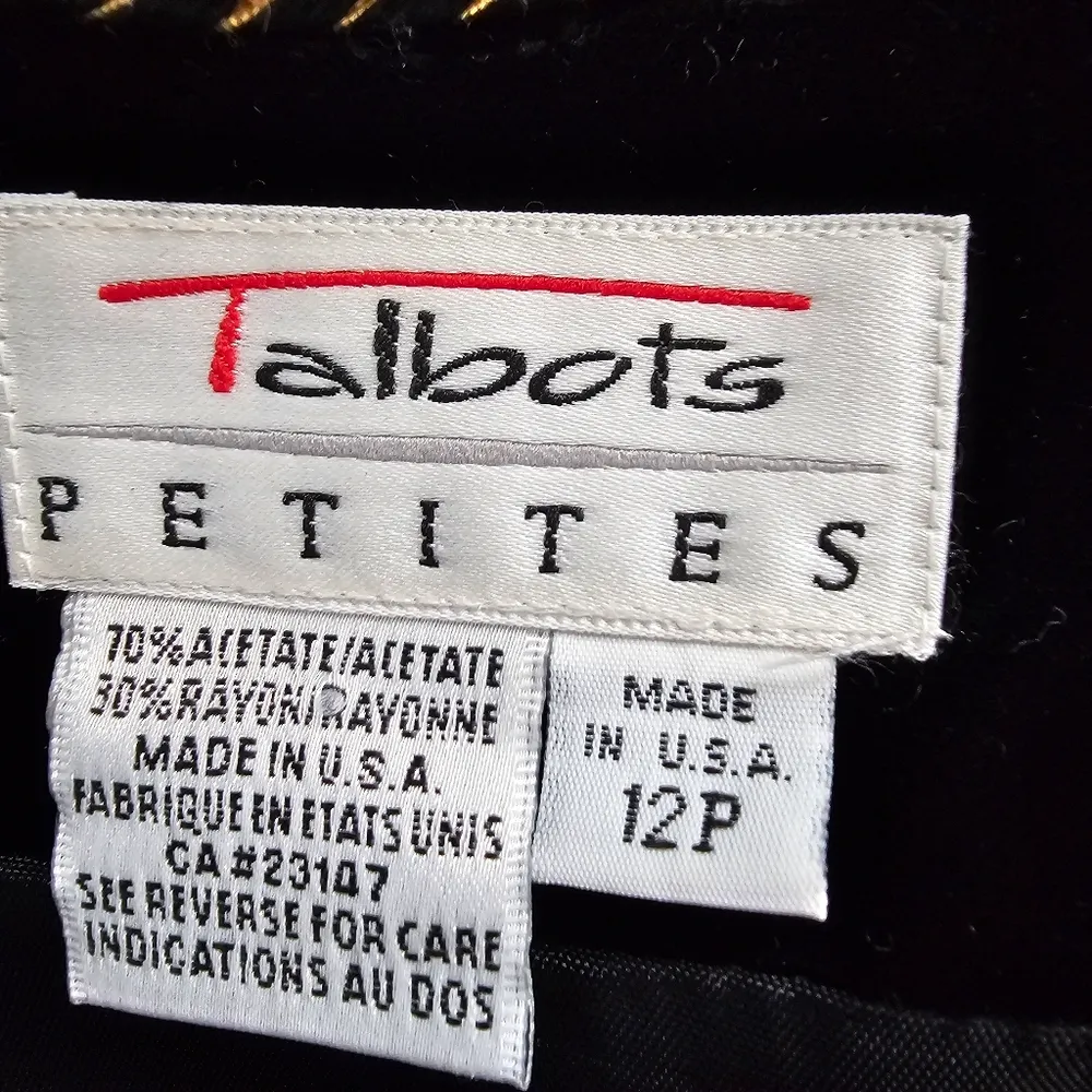 Talbots Vintage Black Velvet Golden rope embellished jacket size 12 Petite - Image 5