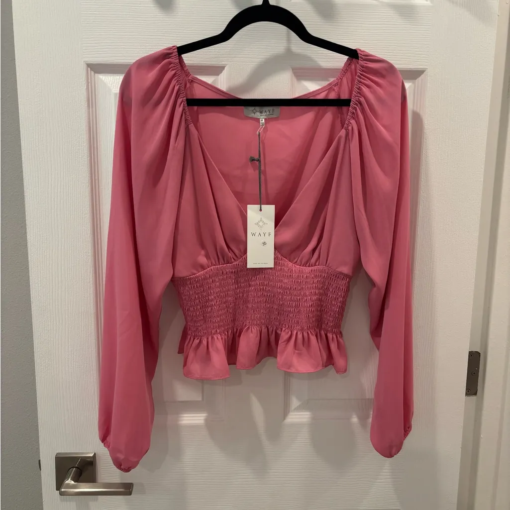 WAYF‎ pink smocked blouse with raglan sleeves size Medium NWT - Image 10