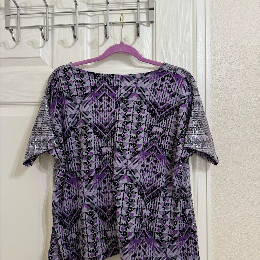 Style & Co Geometric Purple Sequin Blouse Top NWT - Image 6