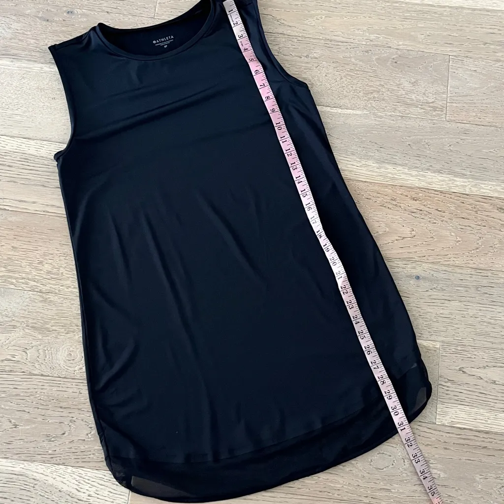 Athleta Longline Tank Top Black Mesh Trim Tunic mini dress Activewear Size SP - Image 9