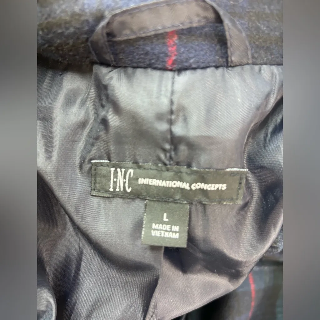 INC L Full Length Plaid Wool Blend Winter Coat - Image 7