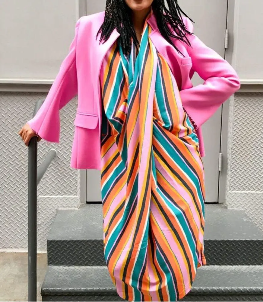 DUBGEE By WHOOPI stripe wrap style dress midi size small colorful - Image 11