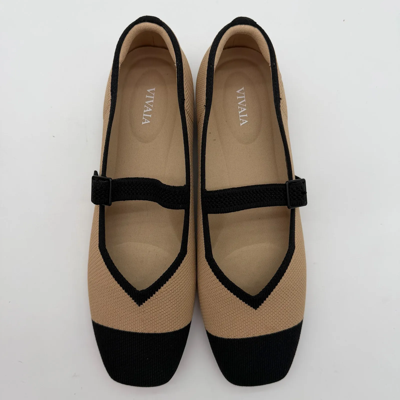 Vivaia Margot Mary Jane Comfort Minimalist Arch Support Flats Nude Black 9.5 - Image 4